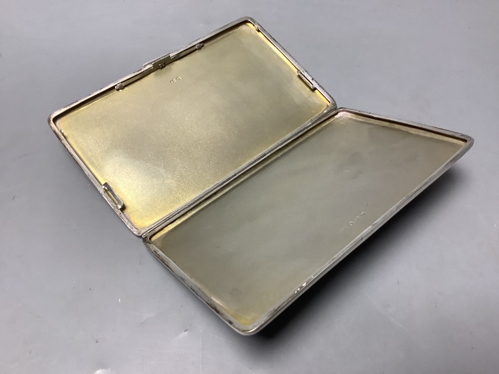 A George VI engine turned silver rectangular cigarette case, Roberts & Dore, Birmingham, 1939